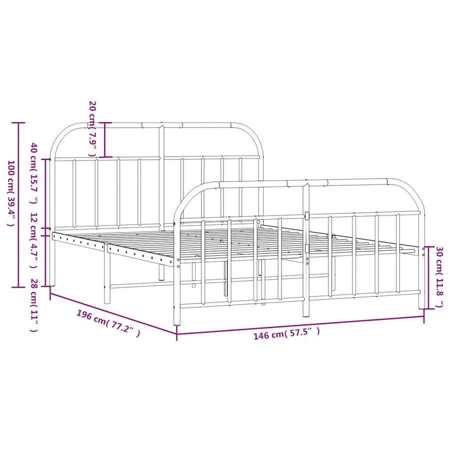 Cadre de lit métal sans matelas avec pied de lit noir 140x190cm - 10