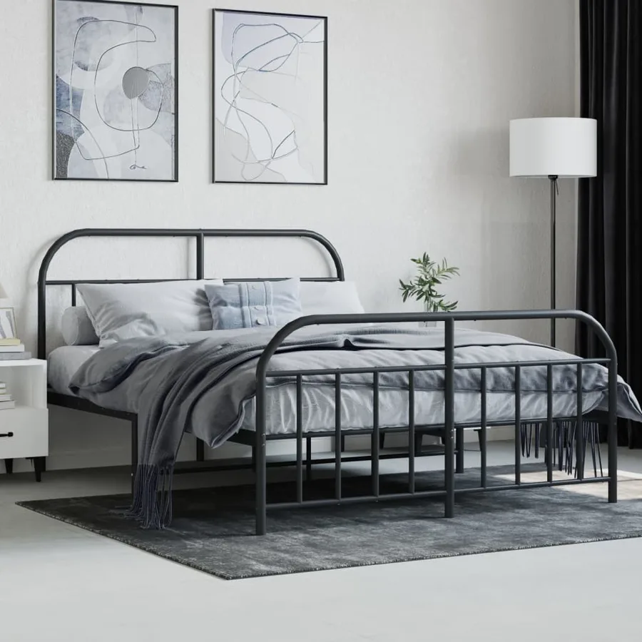 Cadre de lit métal sans matelas avec pied de lit noir 140x190cm - 4