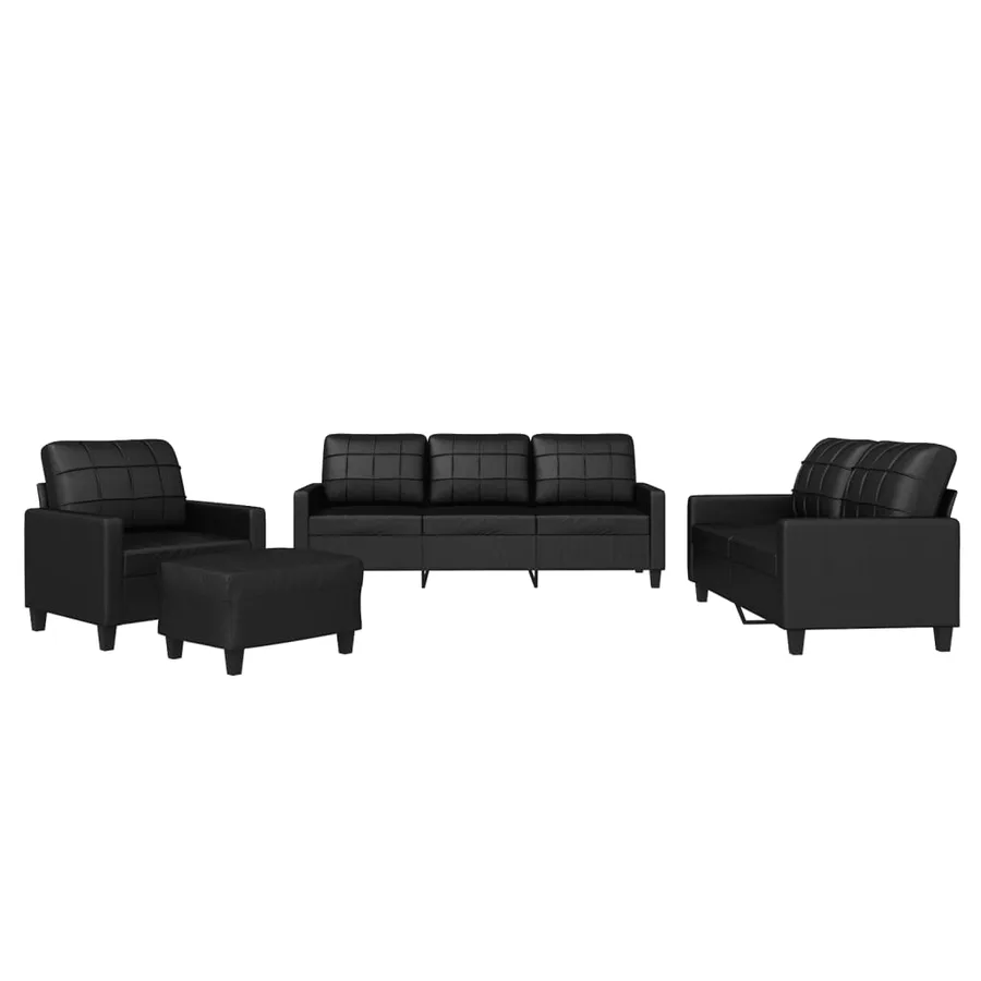 Ensemble de canapés 4 pcs avec coussins Noir Similicuir - 2