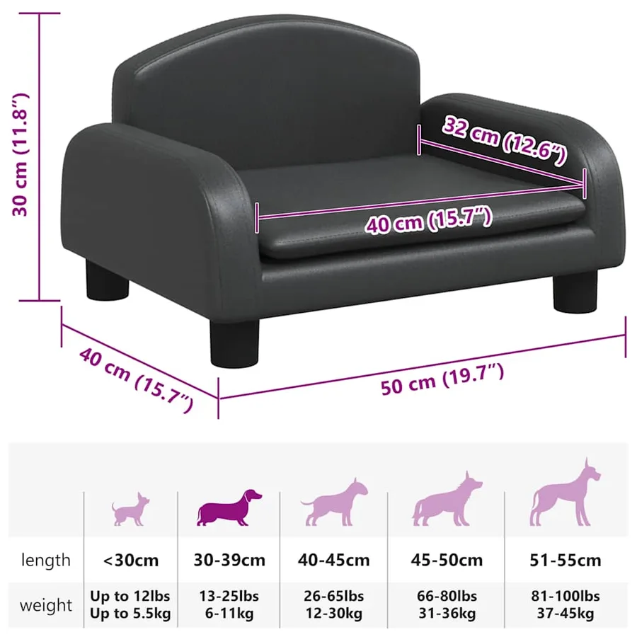 Lit pour chien noir 50x40x30 cm similicuir - 7