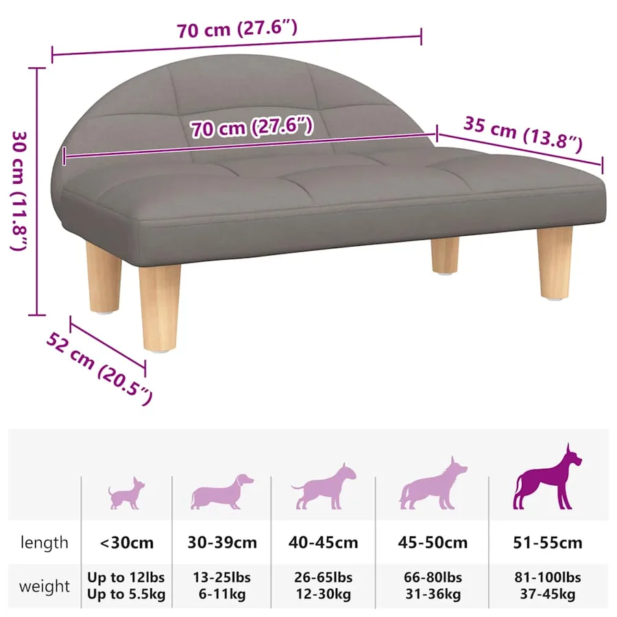 Lit pour chien taupe 70x52x30 cm tissu - 7