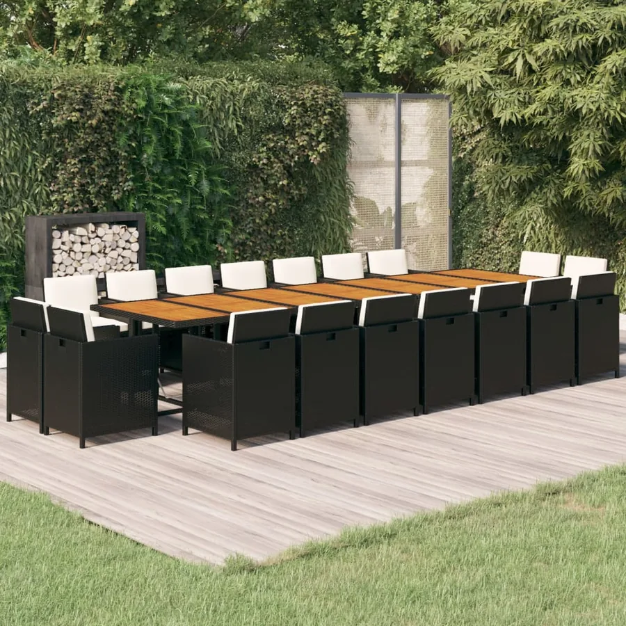 Ensemble à manger de jardin coussins 19 pcs Noir Résine tressée