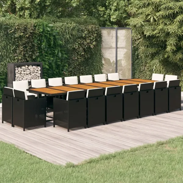 Ensemble à manger de jardin coussins 19 pcs Noir Résine tressée