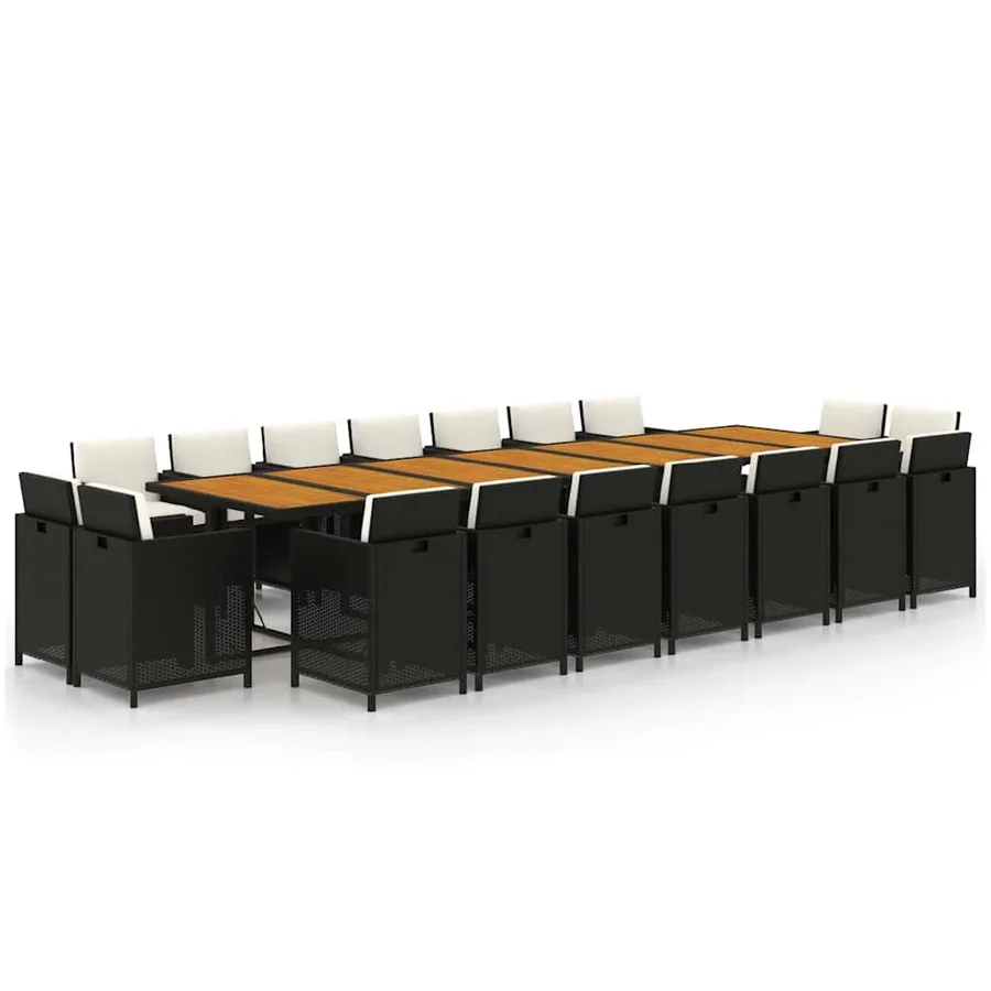 Ensemble à manger de jardin coussins 19 pcs Noir Résine tressée - 2