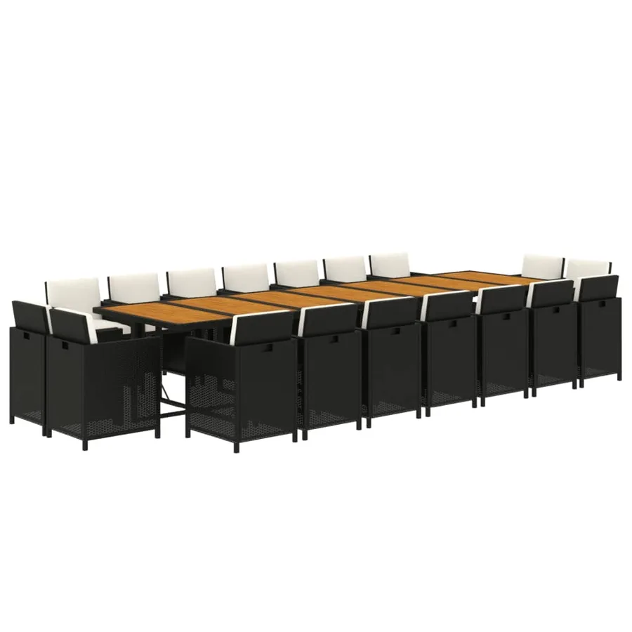 Ensemble à manger de jardin coussins 19 pcs Noir Résine tressée - 3