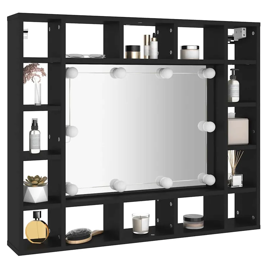 Armoire à miroir à LED noir 91x15x76,5 cm - 5