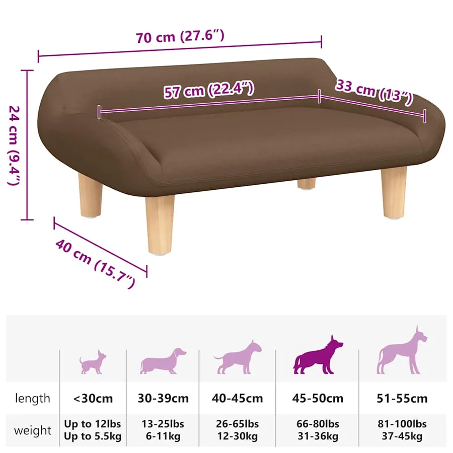 Lit pour chien marron 70x40x24 cm tissu - 7