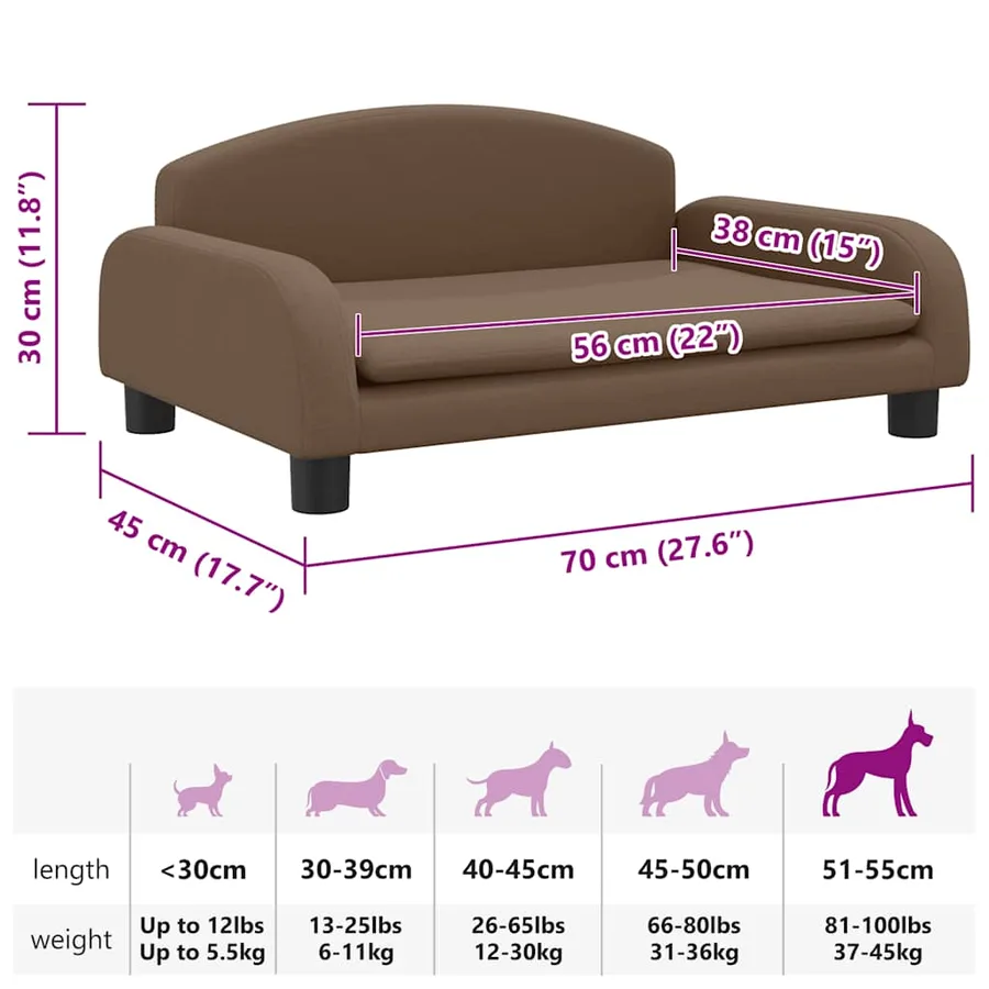 Lit pour chien marron 70x45x30 cm tissu - 7