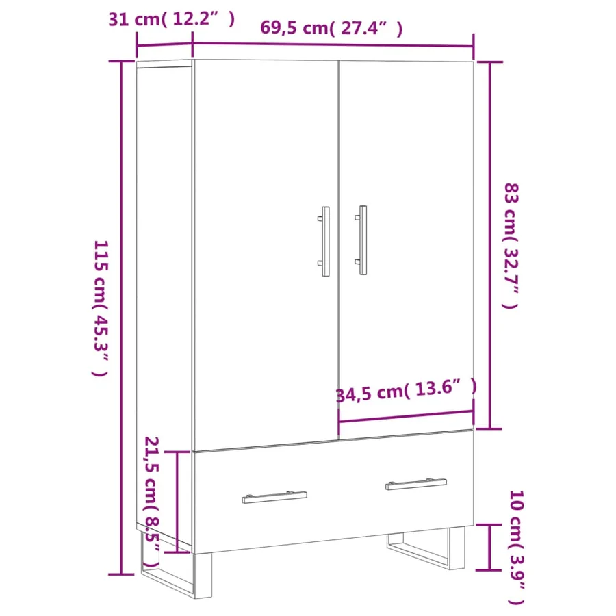Buffet haut chêne fumé 69,5x31x115 cm bois d'ingénierie - 13