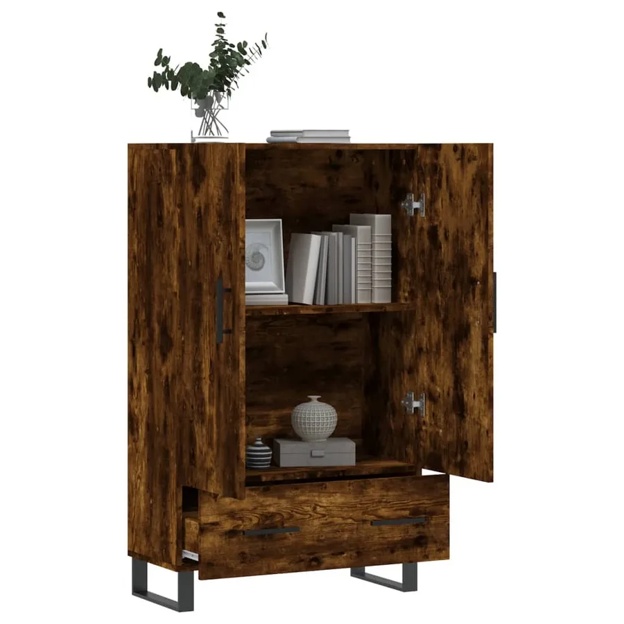 Buffet haut chêne fumé 69,5x31x115 cm bois d'ingénierie - 4