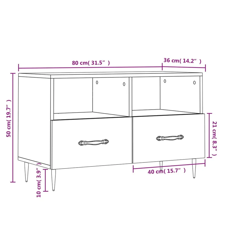 Meuble TV Sonoma gris 80x36x50 cm Bois d'ingénierie - 12