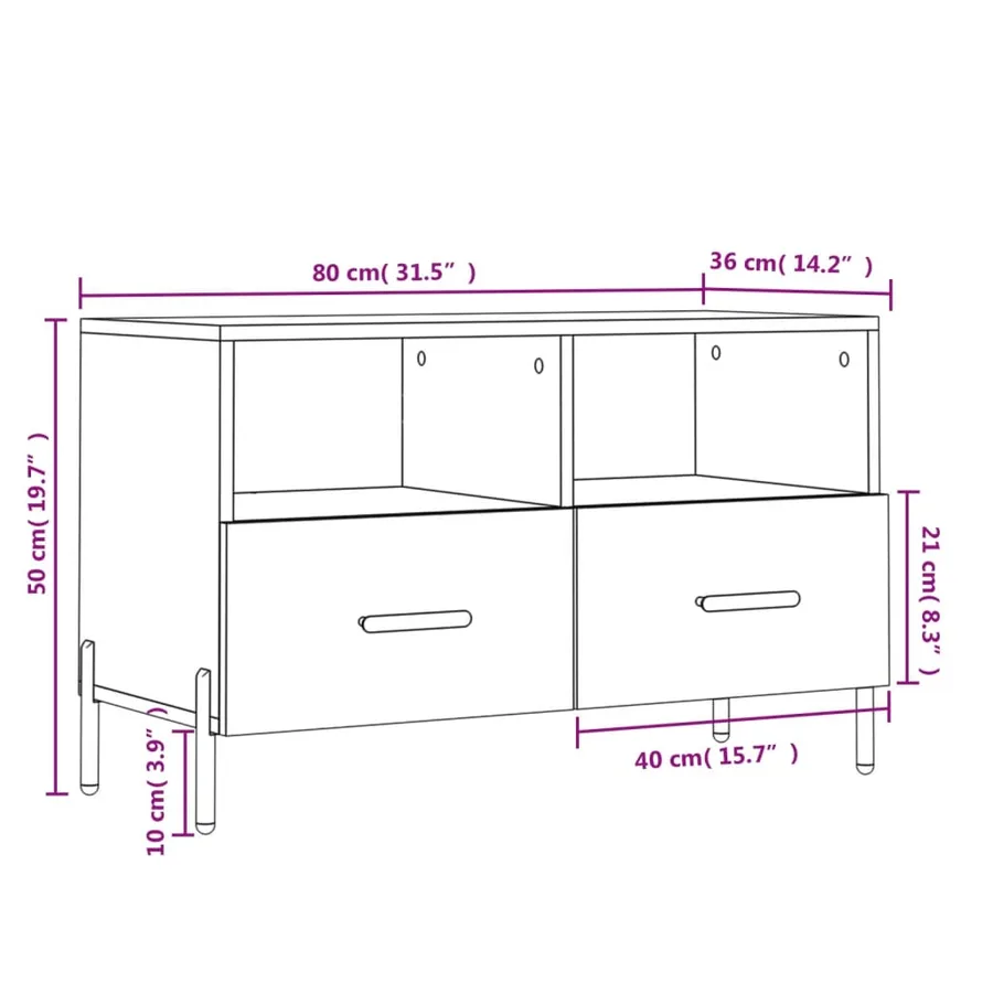 Meuble TV Blanc 80x36x50 cm Bois d'ingénierie - 12