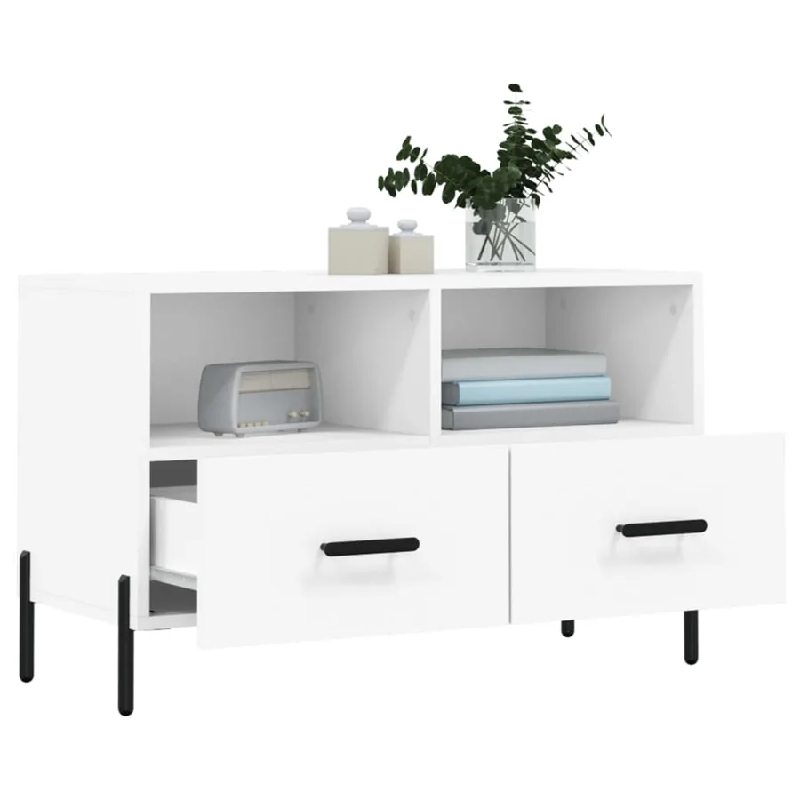 Meuble TV Blanc 80x36x50 cm Bois d'ingénierie - 4