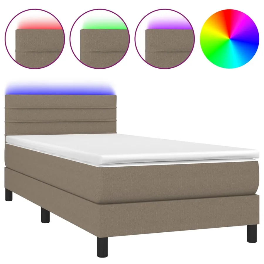 Sommier à lattes de lit avec matelas LED Taupe 90x190 cm Tissu - 2