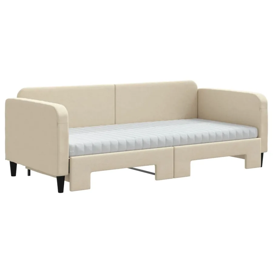 Lit de jour avec gigogne et matelas crème 90x200 cm tissu - 3