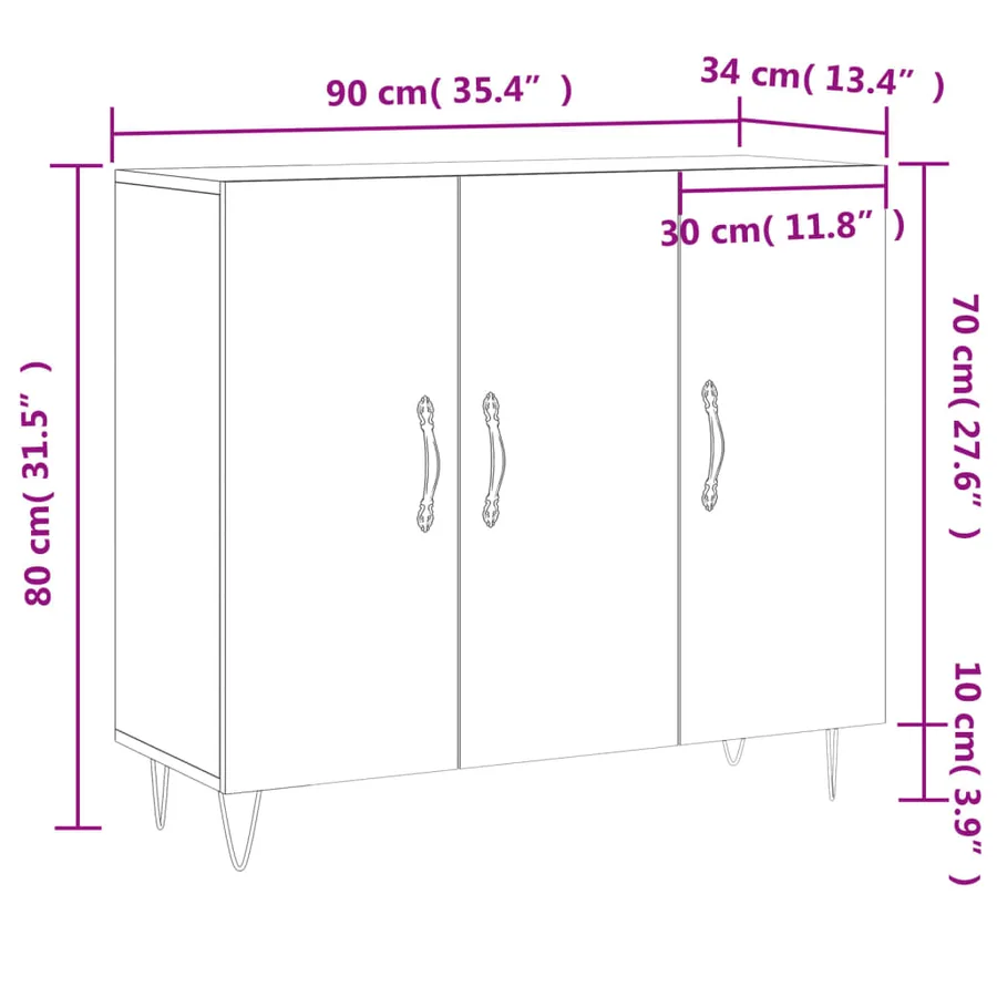 Buffet blanc 90x34x80 cm bois d'ingénierie - 13