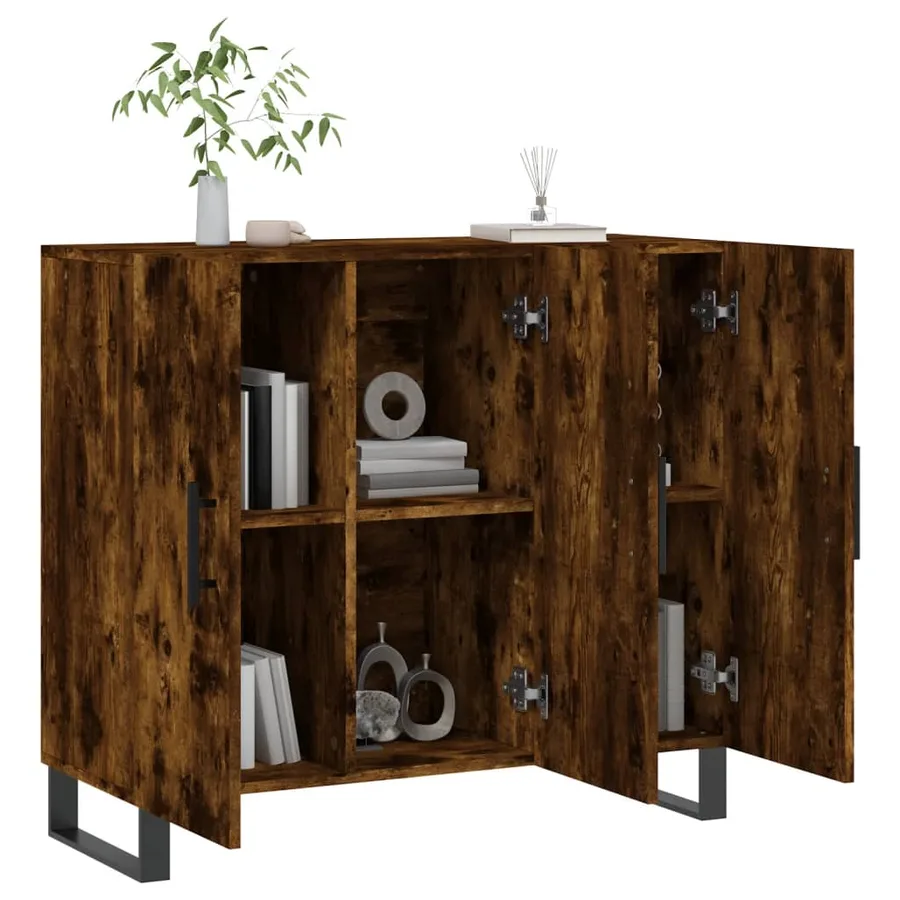 Buffet chêne fumé 90x34x80 cm bois d'ingénierie - 4
