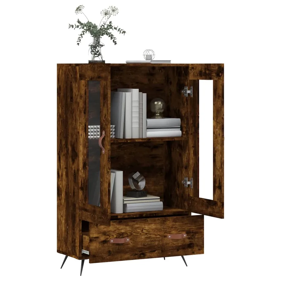 Buffet haut chêne fumé 69,5x31x115 cm bois d'ingénierie - 4