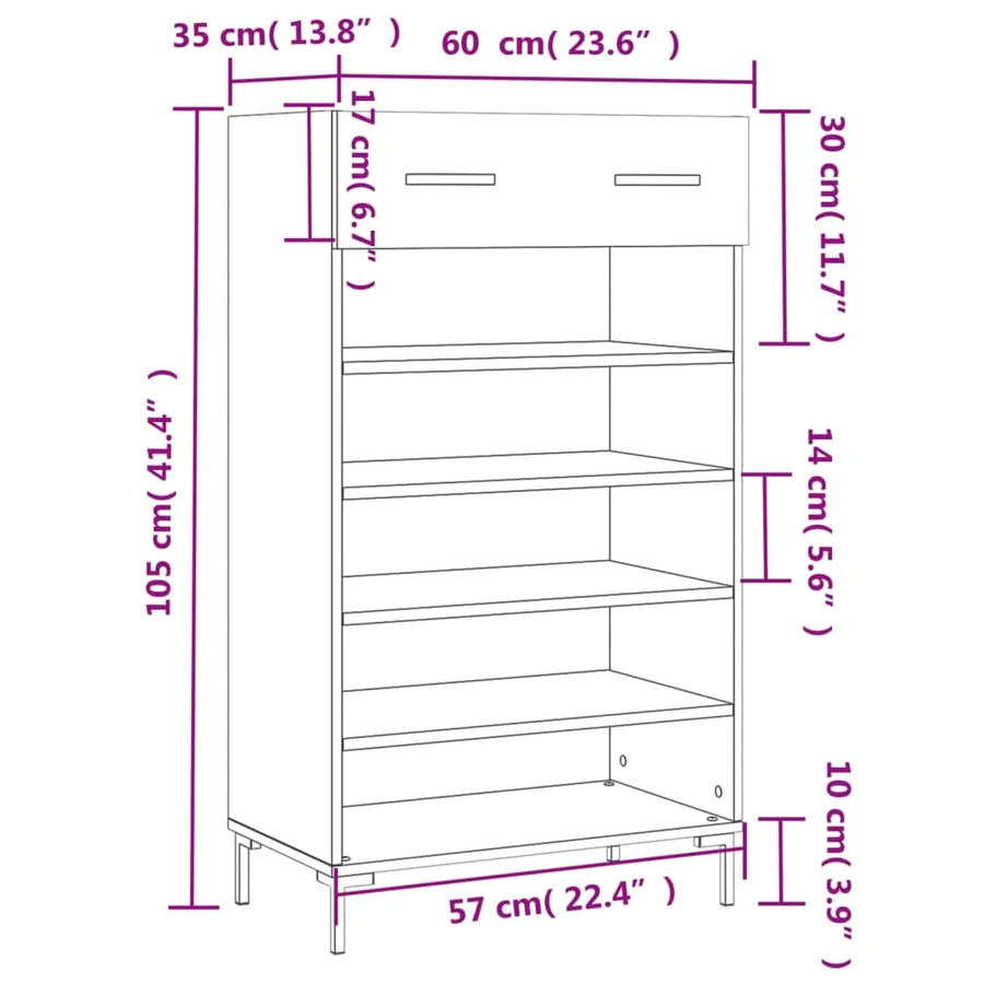 Armoire à chaussures gris béton 60x35x105 cm bois d'ingénierie - 12