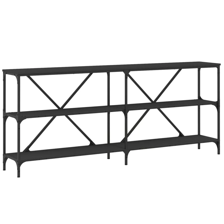 Table console noir 180x30x75 cm bois d'ingénierie et fer - 2