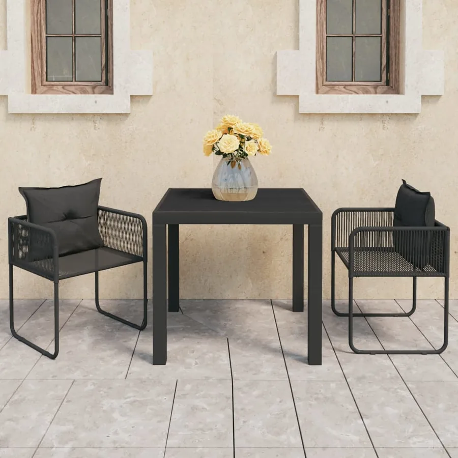 Ensemble à manger de jardin 3 pcs PVC résine tressée noir