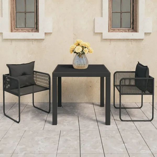 Ensemble à manger de jardin 3 pcs PVC résine tressée noir