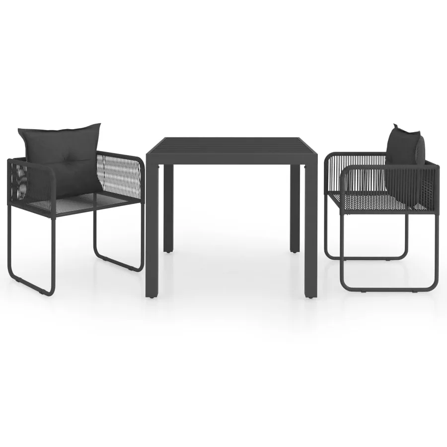 Ensemble à manger de jardin 3 pcs PVC résine tressée noir - 2