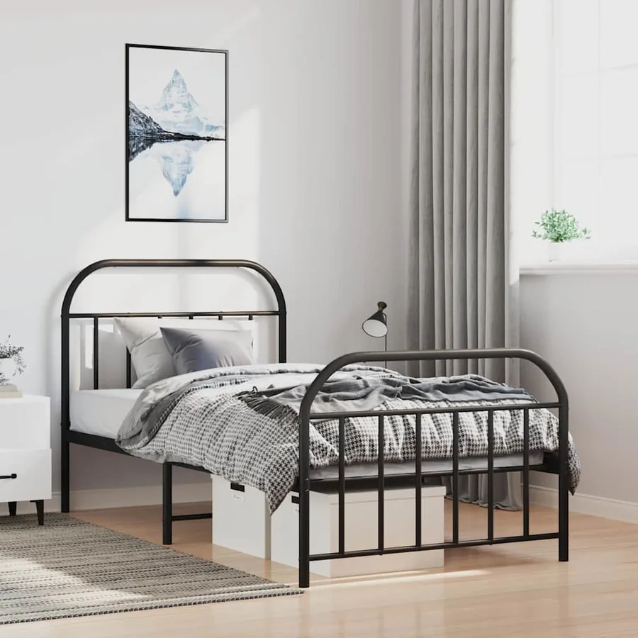Cadre de lit métal sans matelas avec pied de lit noir 100x190cm