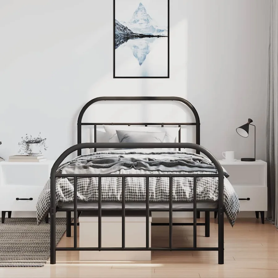 Cadre de lit métal sans matelas avec pied de lit noir 100x190cm - 3