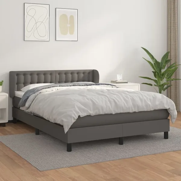 Sommier à lattes de lit avec matelas Gris 140x200 cm Similicuir