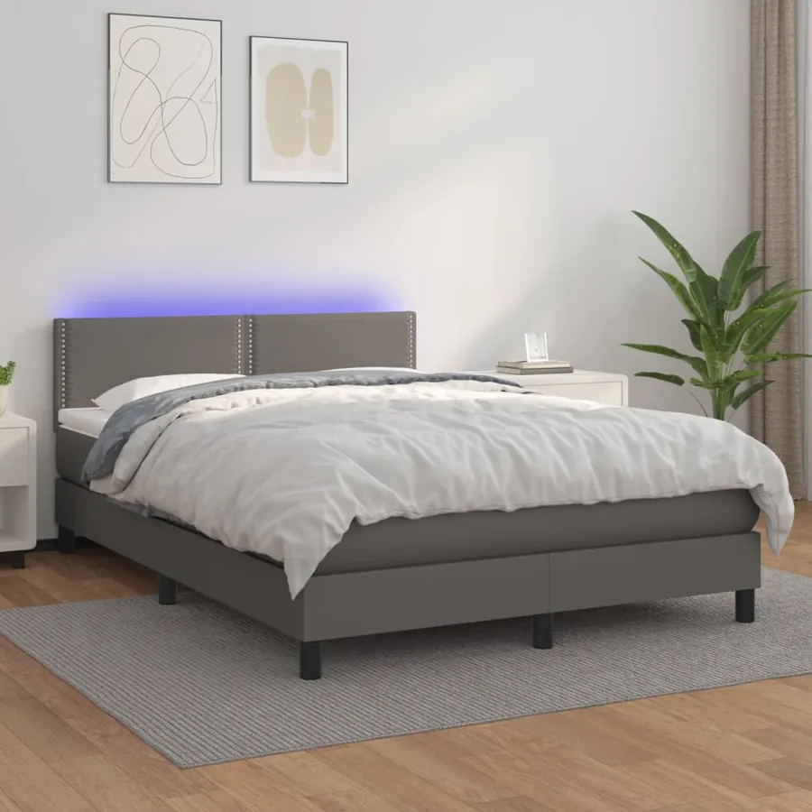 Sommier à lattes de lit avec matelas et LED Gris 140x200 cm