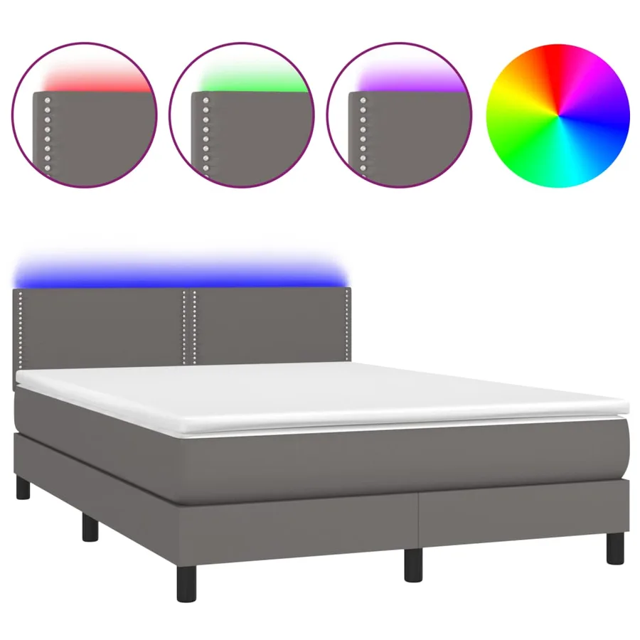 Sommier à lattes de lit avec matelas et LED Gris 140x200 cm - 2