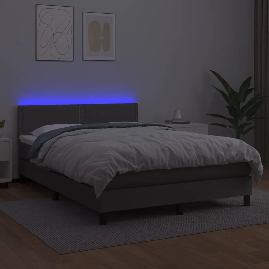 Sommier à lattes de lit avec matelas et LED Gris 140x200 cm - 4