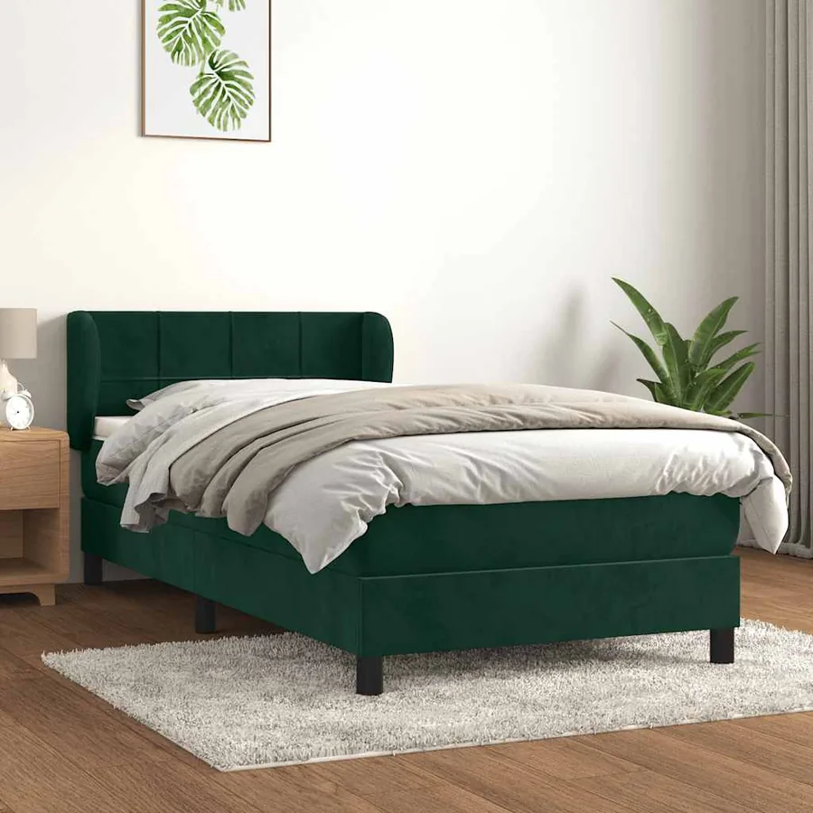 Sommier à lattes de lit avec matelas Vert foncé 90x190 cm