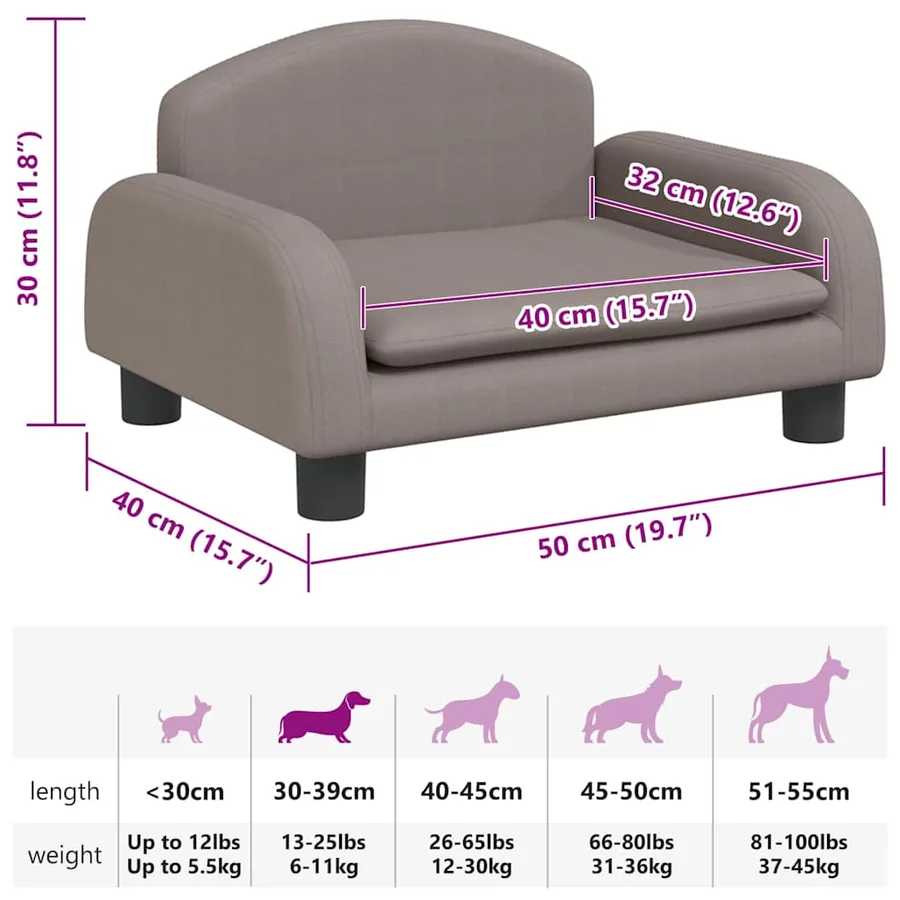 Lit pour chien taupe 50x40x30 cm tissu - 7