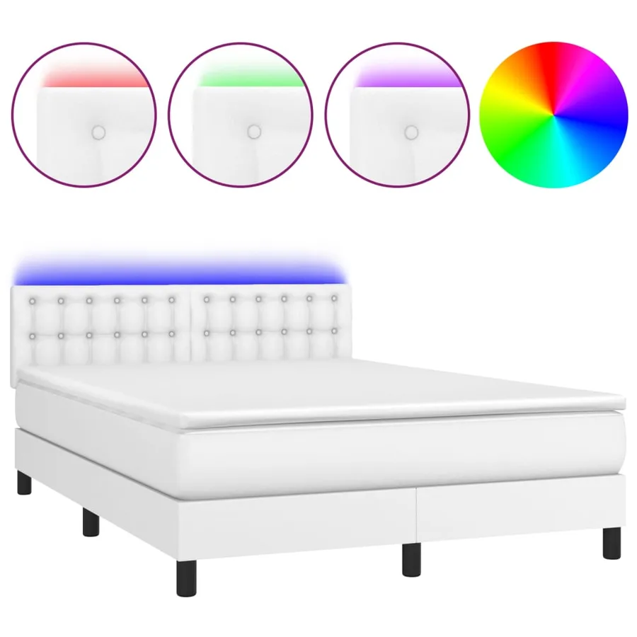 Sommier à lattes de lit avec matelas et LED Blanc 140x200 cm - 2