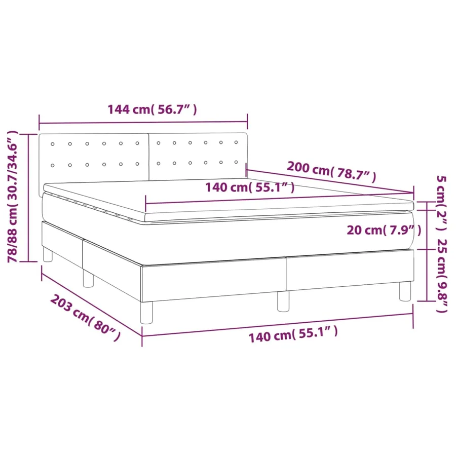 Sommier à lattes de lit avec matelas et LED Blanc 140x200 cm - 8