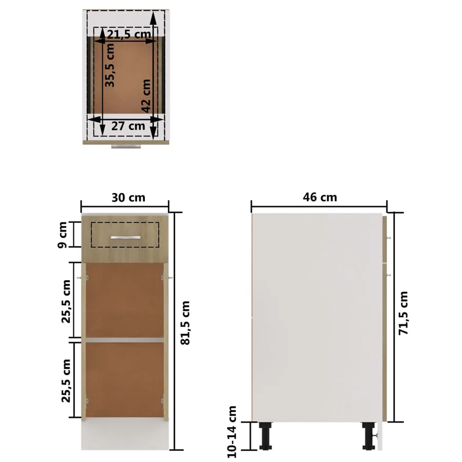 Armoire à tiroirs inférieure "Lyon" Chêne Sonoma 30 x 46 x 81,5 cm Bois d'ingénierie - 11