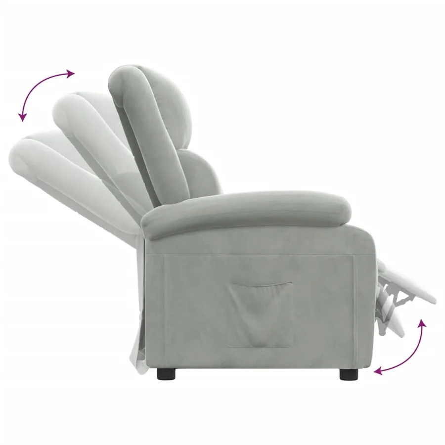 Fauteuil inclinable gris clair velours - 6