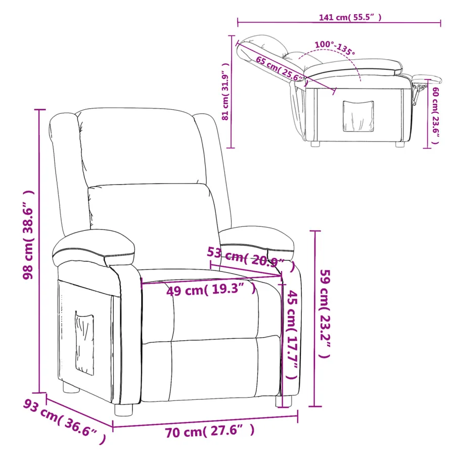 Fauteuil inclinable gris clair velours - 9
