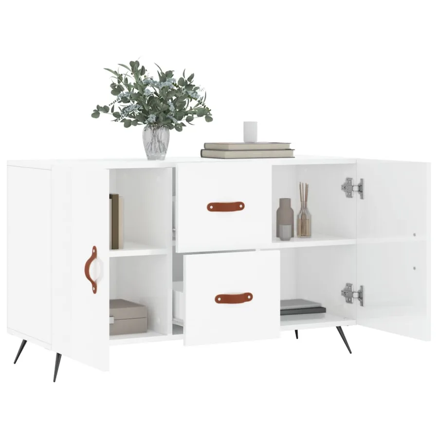 Buffet blanc brillant 100x36x60 cm bois d'ingénierie - 4