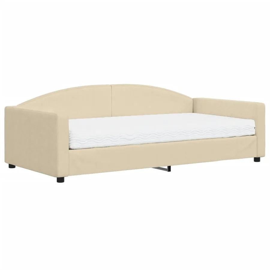 Lit de jour avec matelas crème 100x200 cm tissu - 2
