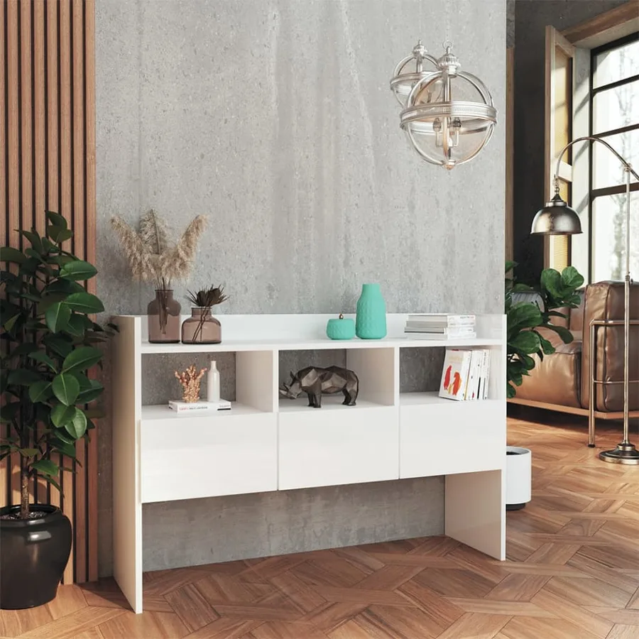 Buffet Blanc brillant 105x30x70 cm Bois d’ingénierie - 3