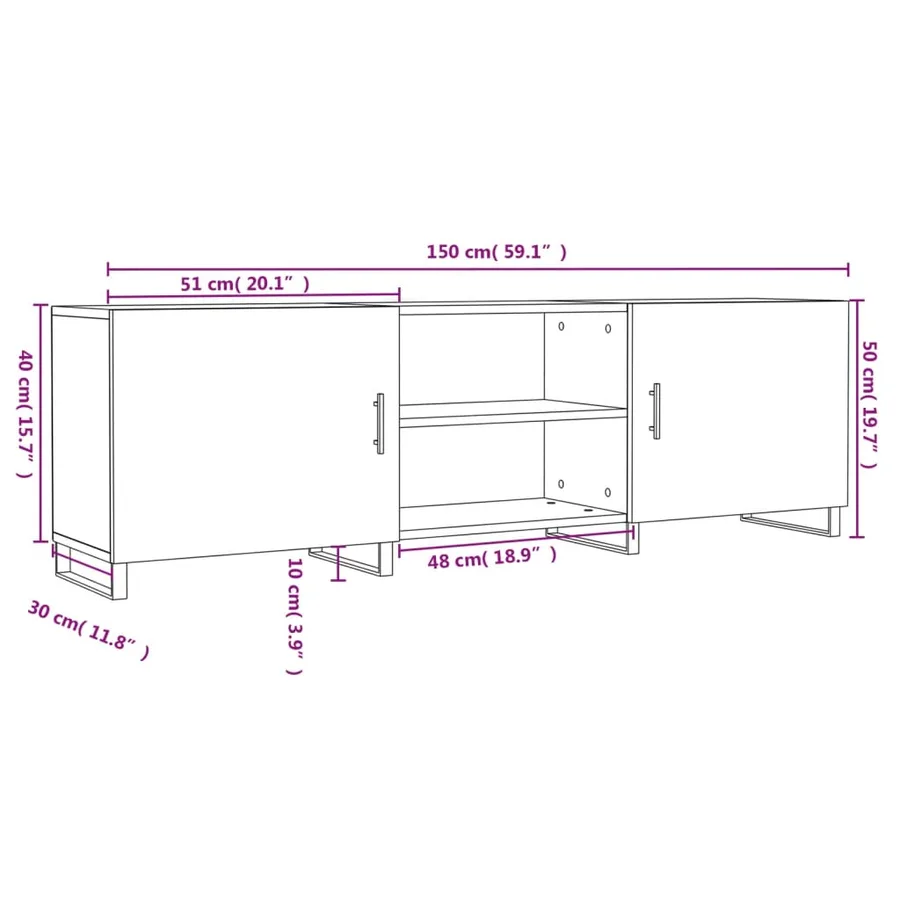 Meuble TV chêne sonoma 150x30x50 cm bois d'ingénierie - 12