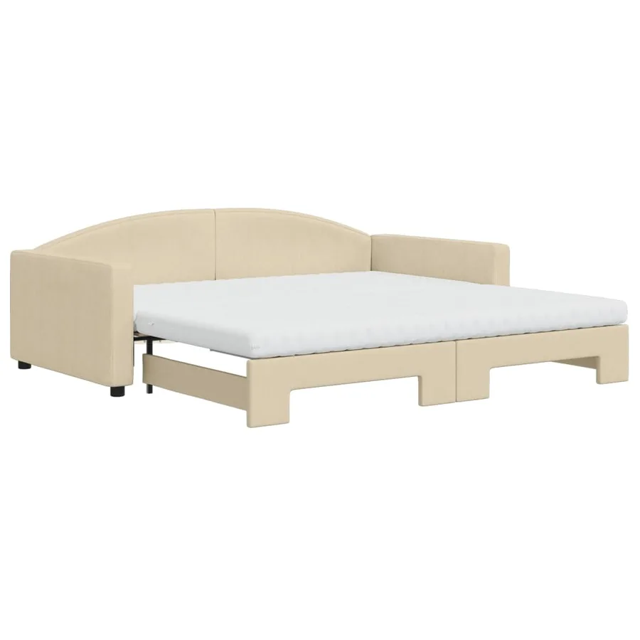 Lit de jour avec gigogne et matelas crème 100x200 cm tissu - 2