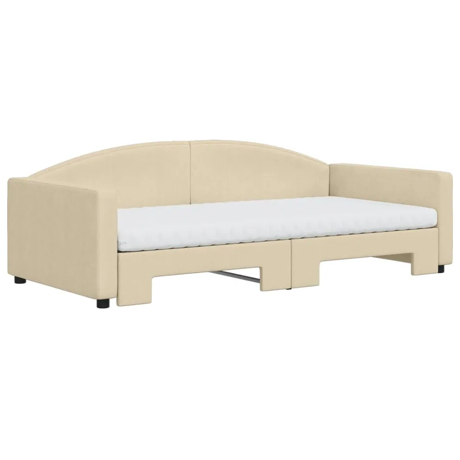 Lit de jour avec gigogne et matelas crème 100x200 cm tissu - 3
