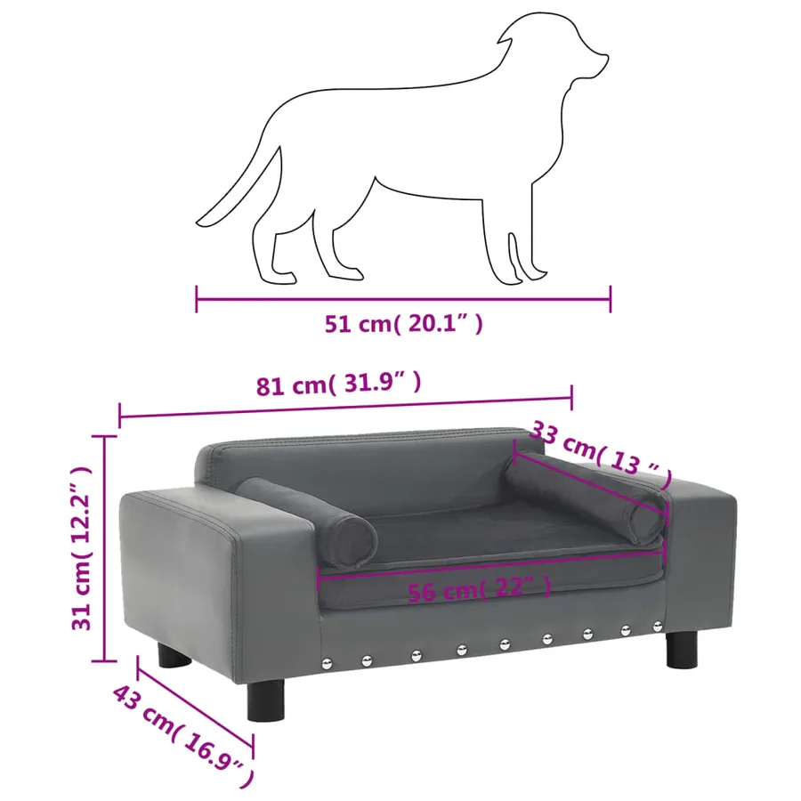 Canapé pour chien Gris 81x43x31 cm Peluche et similicuir - 8