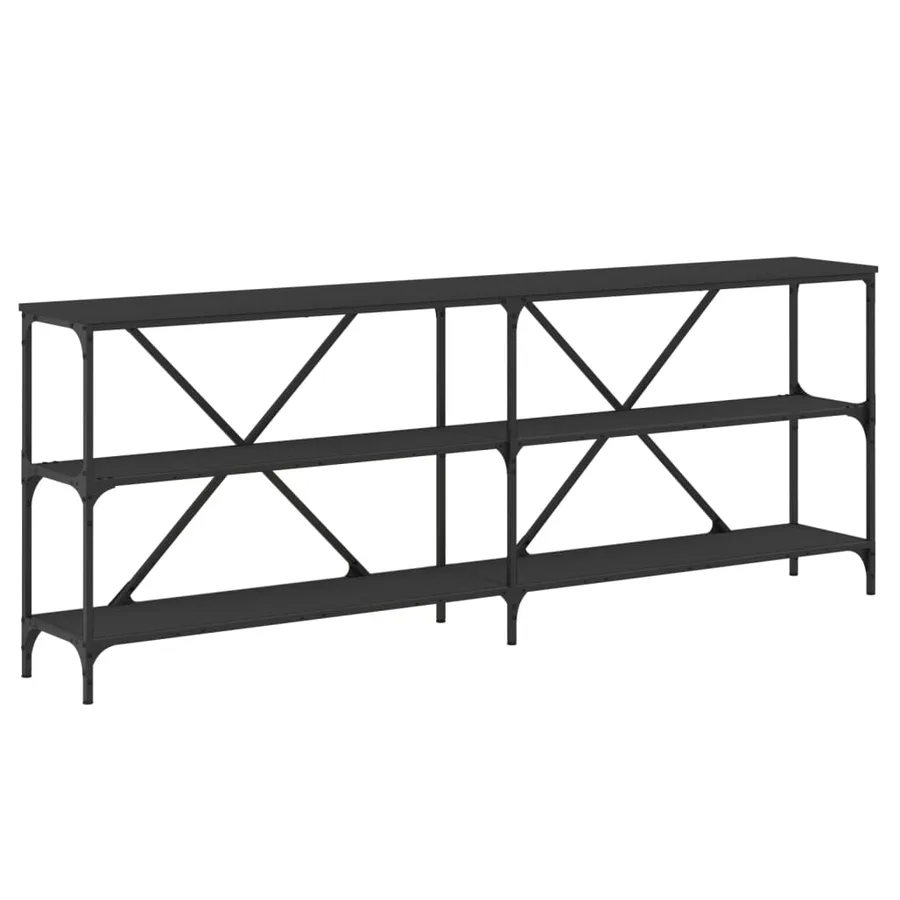 Table console noir 200x30x75 cm bois d'ingénierie et fer - 2