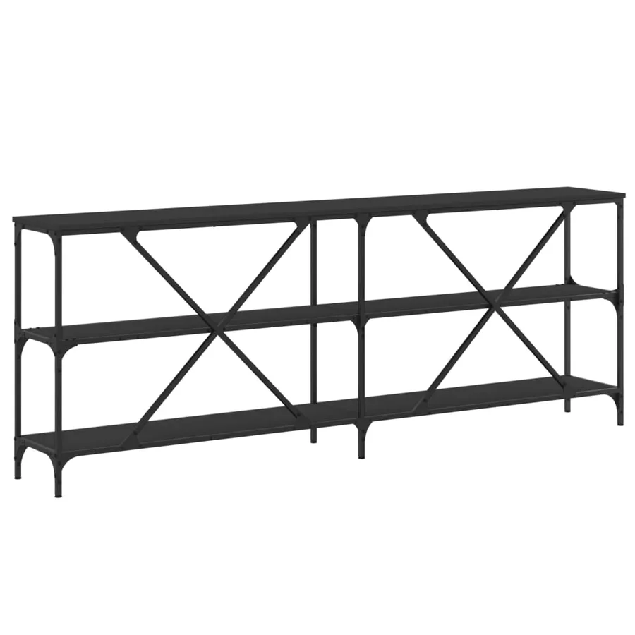 Table console noir 200x30x75 cm bois d'ingénierie et fer - 6