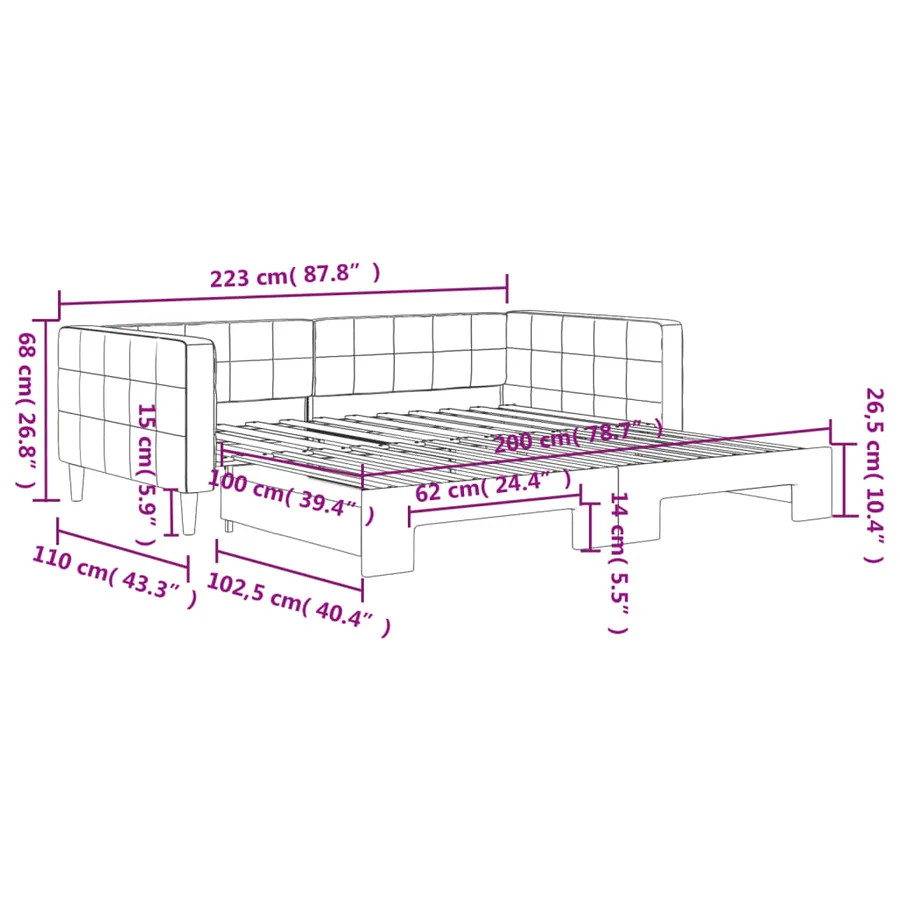 Lit de jour avec gigogne sans matelas gris clair 100x200 cm - 11